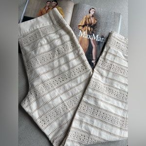 MAX MARA WEEKEND Eyelet Cotton Straight Leg Ankle Pants In Dark Cream Size 6/8*